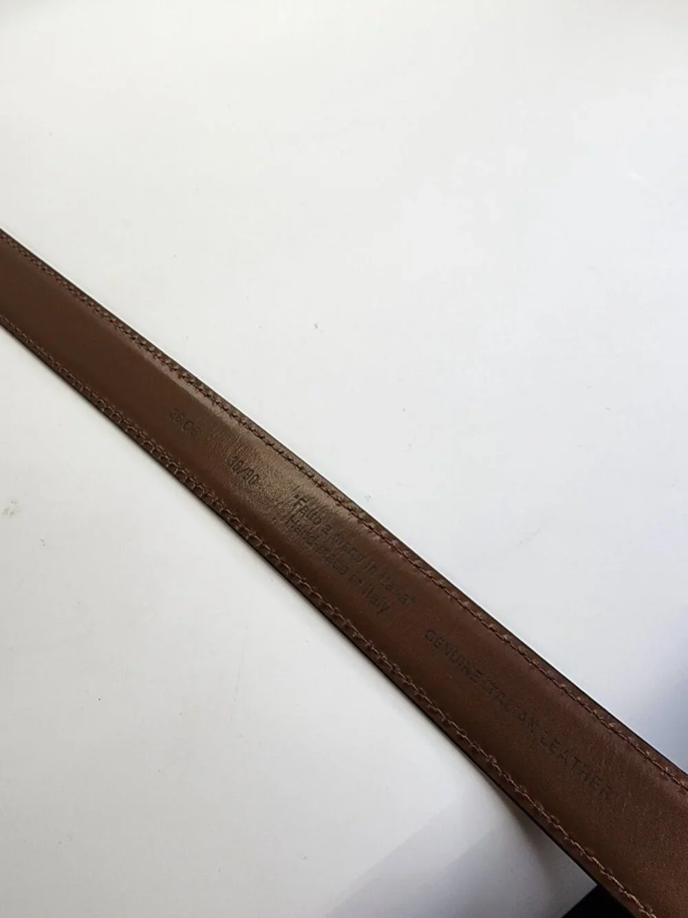 Men's Brown Leather Belt Silver Tone Buckle Size 36 Handmade in Italy Casual